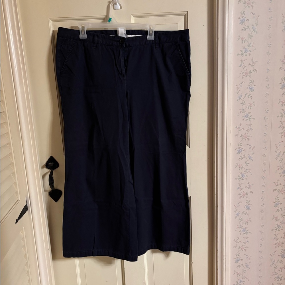 Navy Blue Wide-Leg Chino Pants